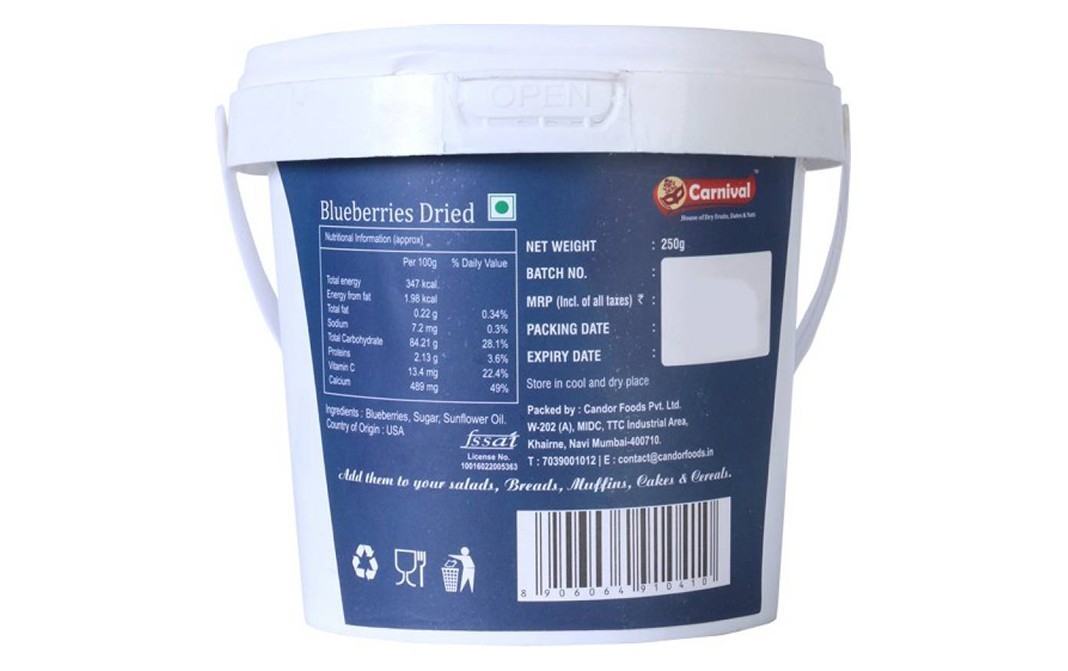 Carnival Blueberry Dried    Container  250 grams